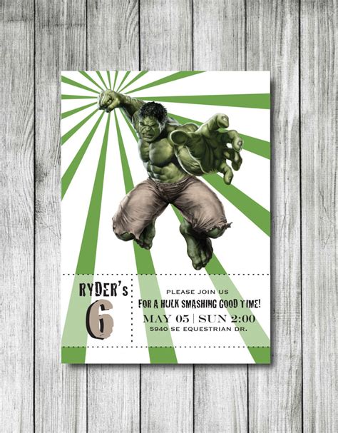 Hulk Birthday Invitation Hulk Superhero Invitation Incredible Hulk ...