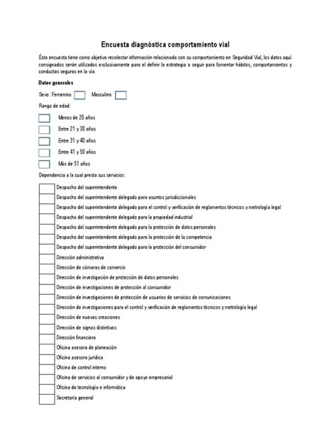 Anexo 5 Encuesta Diagnostico Seguridad Vial Pdf Accidente De