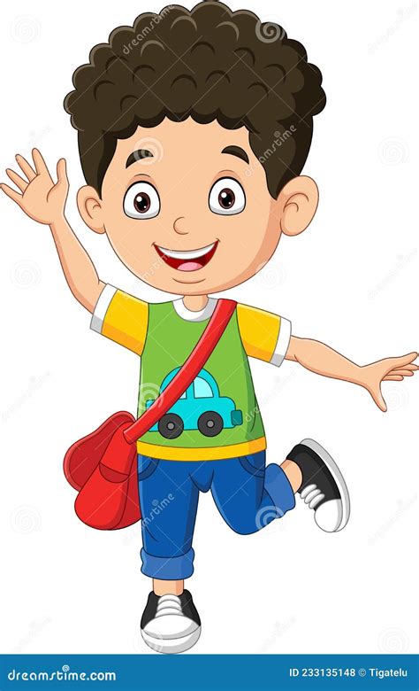 Niño De Escuela Feliz Saludando Con La Mano Ilustración del Vector