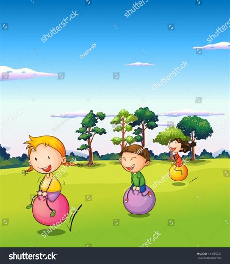 Illustration Three Kids Playing Bouncing Balls Stock Vector Royalty