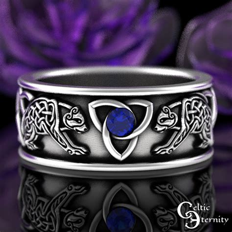 Sapphire Irish Bear Ring Sterling Mens Viking Wedding Band Silver