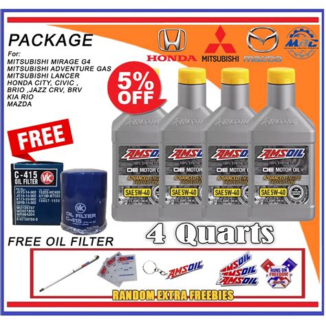 AMSOIL OE Motor Oil 5W 40 Fully Synthetic GASOLINE ENGINE Oil 4 Quarts