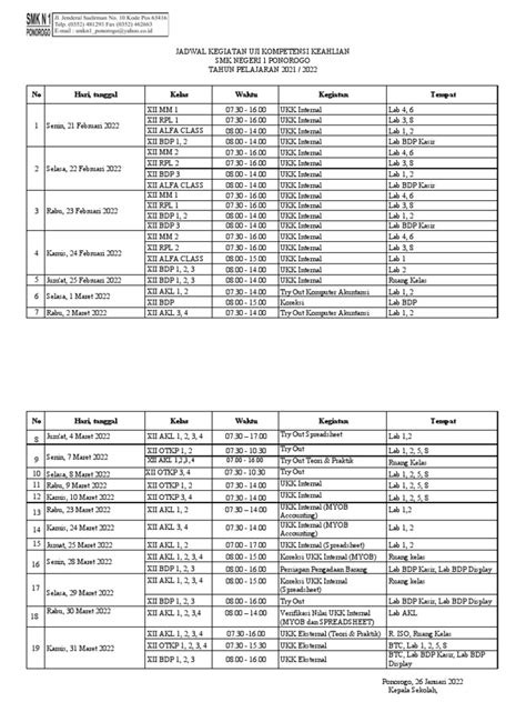 Jadwal Kegiatan Ukk 2022 Revisi 18 Feb Pdf