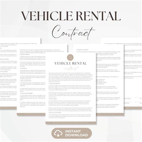 Car Rental Contract Template Etsy