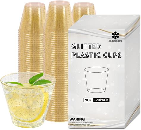 Amazon Jsqbsecl Pack Oz Gold Glitter Plastic Cups Disposable