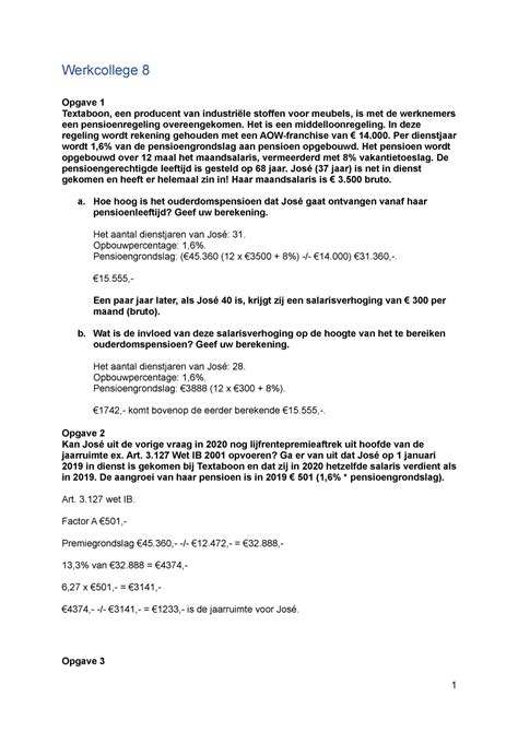 Grondslagen Inkomstenbelasting Week 8 Werkcollege 8 Opgave 1