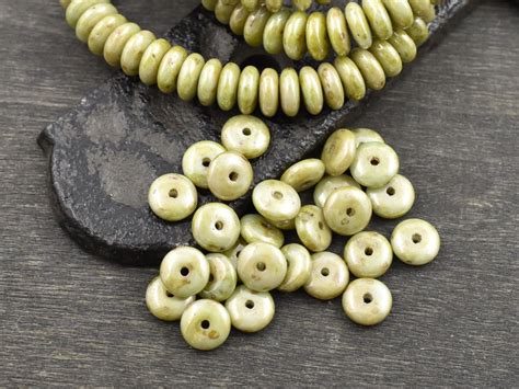 50 6x2mm Opaque Greenstone Picasso Smooth Rondelle Beads The Bead