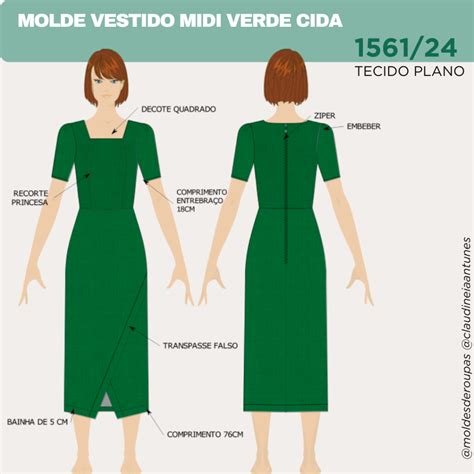 Molde Vestido Midi Verde CIDA Moda Eevangelica 1561 24 CAMALEOA