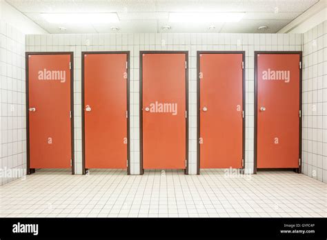 In An Public Building Are Womans Toilets Whit Red Doors Stock Photo Alamy