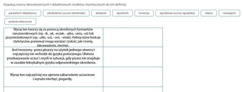 Dopasuj Nazwy S Owotw Rczych I Sk Adniowych Rodk W Stylistycznych Do