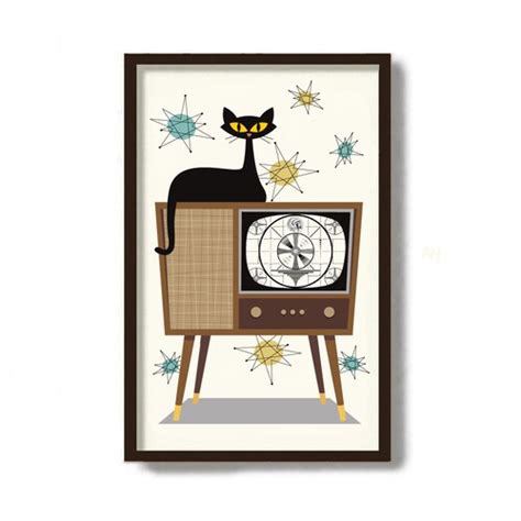 Mid Century Modern Art Print Atomic Cat Wall Art Cat Lover Etsy