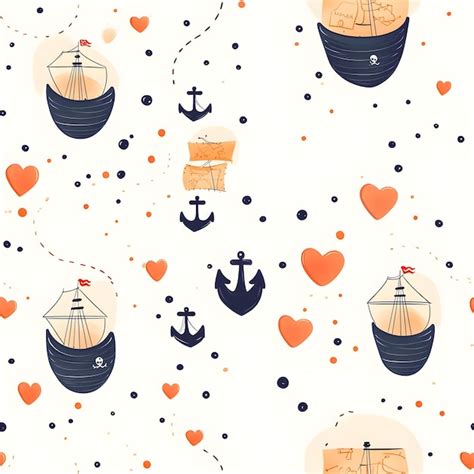 Pirate Treasure Map Pattern With Ships And Skulls Premium Ai