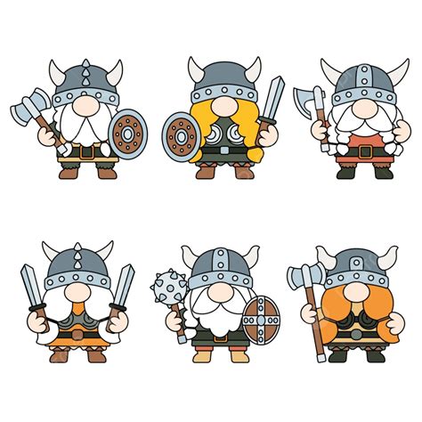 Gnomes Viking Filled Outline Clipart Doodle Armour Set Png And