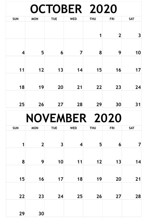 Free October November 2020 Calendar Free Printable Calendar Calendar