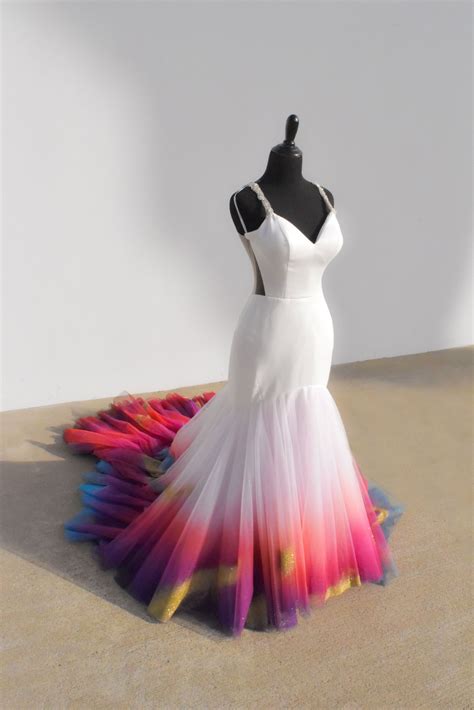 Custom Painted Dyed Wedding Dress Rainbow Wedding Dress Ombre