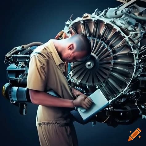 Aircraft Mechanic Working On An Htf7000 Engine