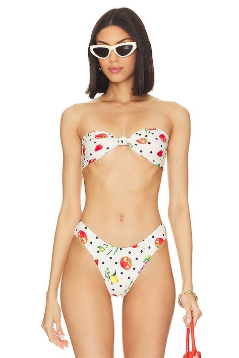 Weworewhat Tie Bandeau Bikini Top In Off White Multi Revolve