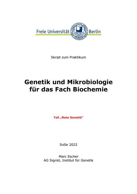 Skript Rote Genetik Help Skript Zum Praktikum Genetik Und