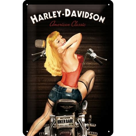 Nostalgic Art Plaque En M Tal X Harley Davidson Biker Babe