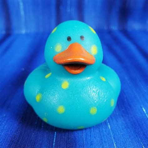 Brightly Speckled Rubber Duck Blue With Yellow Polka Dots