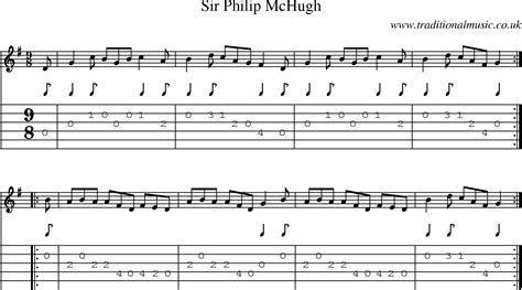 Irish Music Tune Sir Philip Mc Hugh With Guitar Tab Sheetmusic Midi