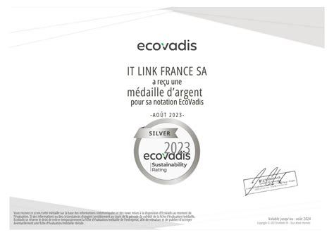 IT Link Renouvelle Sa Certification EcoVadis Silver En 2023