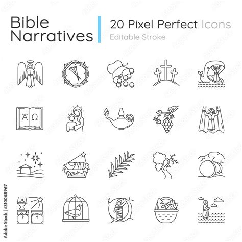 Bible narratives linear icons set. Life of Jesus Christ. Gospel ...