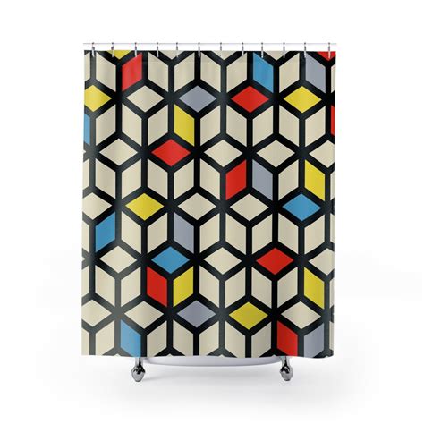 Funky Shower Curtain Retro Artistic Geometric Boho Shower Etsy