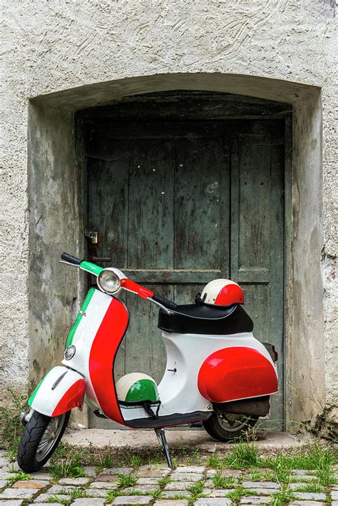 Vespa Scooter Painted In Italian Flag Colors Photograph By Stefano