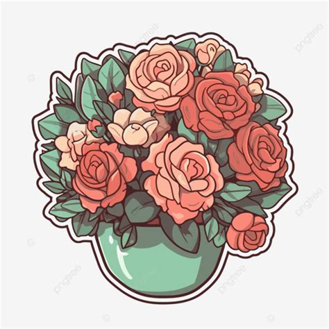 Pegatina Floral De Rosas En Un Taz N Verde Clipart Vector Png Dise O