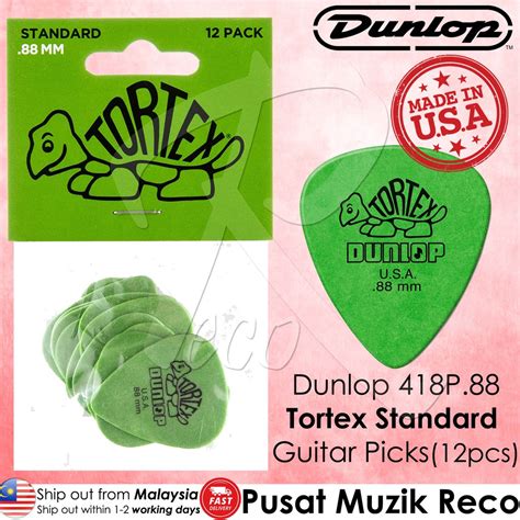 Dunlop 418P 88 Tortex Standard 0 88mm Green Guitar Pick Pack 12pcs