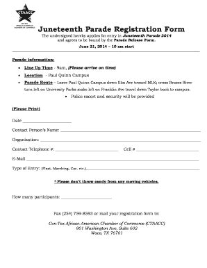 Fillable Online Juneteenth Parade Registration Form Cen Tex Chamber