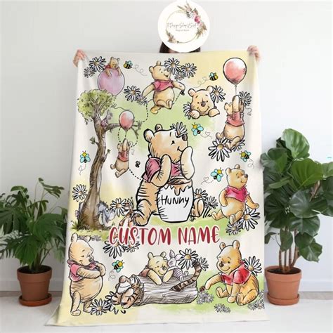 Personalized Watercolor Winnie The Pooh Blanket Wdw Disneyland Pooh Bear And Friends Sketch