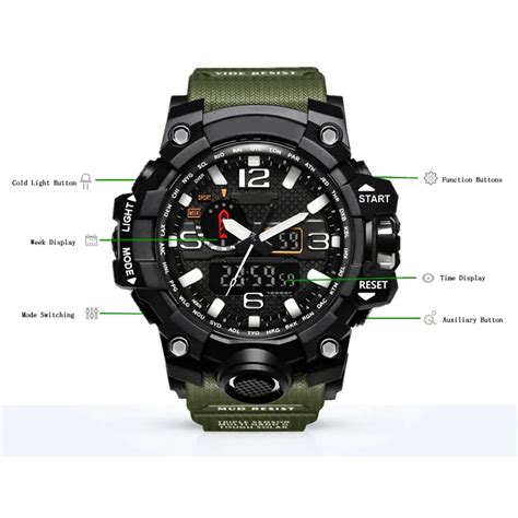 Men Analog Led Digital Quartz Watch Dual Display Waterproof Sport Wrist