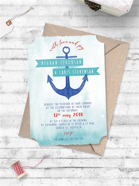 Watercolour Anchor Nautical Wedding Invitation Anchor Me Nautical