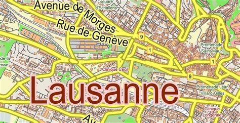 Lausanne Switzerland Pdf Vector Map City Plan Low Detailed For Small Print Size Street Map