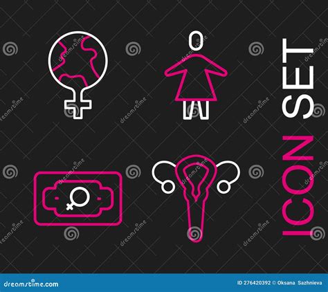 Set Line Female Reproductive System Money Growth Woman And Feminism