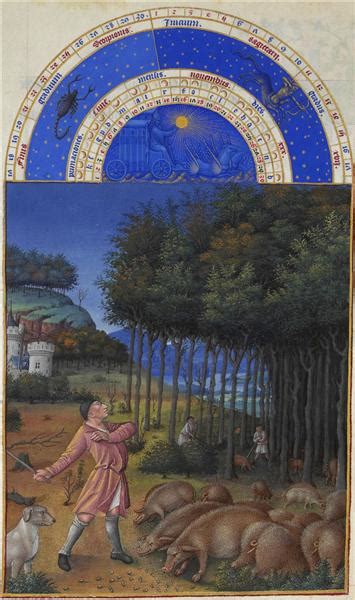 November: Feeding Acorns to the Pigs - Limbourg brothers - WikiArt.org