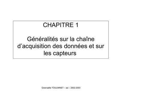 Chapitre G N Ralit S Sur La Cha Ne D Acquisition Des Donn Es Et