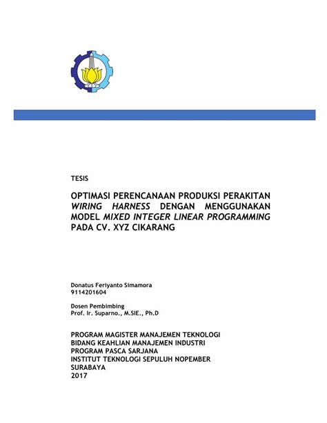 PDF OPTIMASI PERENCANAAN PRODUKSI PERAKITAN WIRING Repository Its Ac