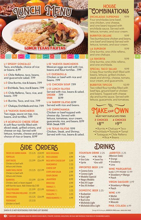 Menu – Santa Fe Mexican Restaurant