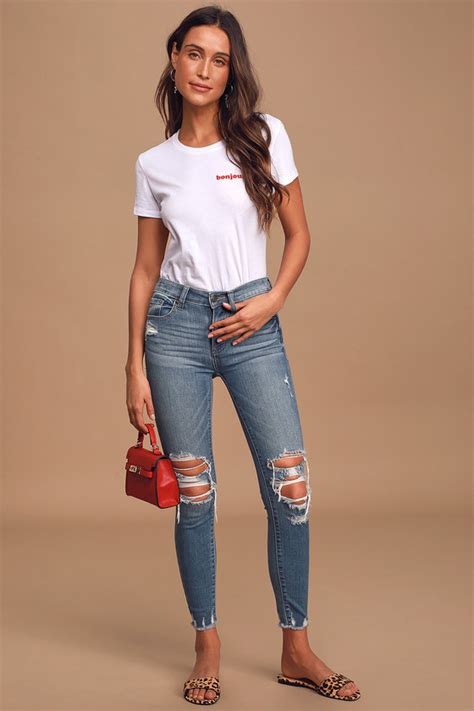 Cute Medium Wash Jeans High Waisted Jeans Skinny Jeans Lulus