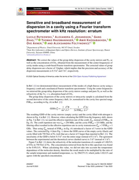 Pdf Sensitive And Broadband Measurement Of Dispersion In A Cavity