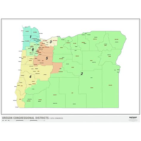 Oregon Congressional Districts Wall Map By Mapshop The Map Shop