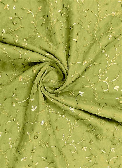 Buy Green Embroidered Organza Fabric Online At Best Price Ethnovog