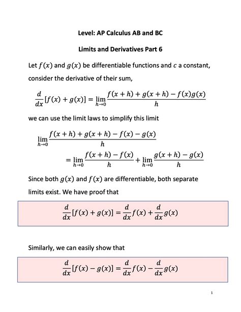 Ap Calculus Ab Bc Exam Limits And Derivatives 6 Ap Math Forbest