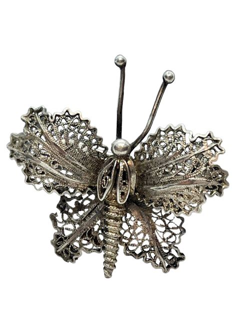 Topazio Portugal Vintage Filigree Butterfly Brooch Pi Gem