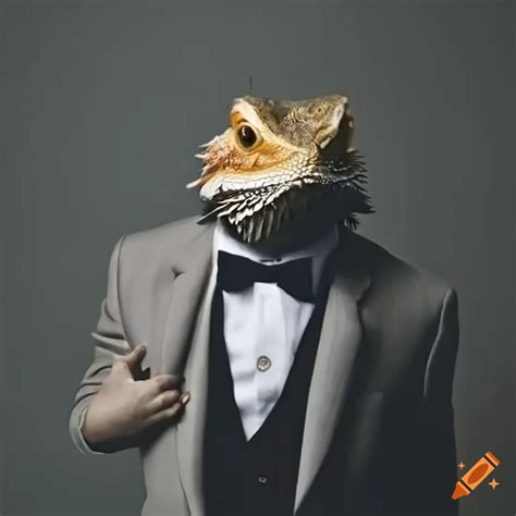 Bearded Dragon In A Suit With Mischievous Expression On Craiyon