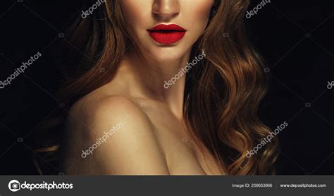 Close Up Shot Of Beautiful Woman Face With Red Lips Stock Photo By