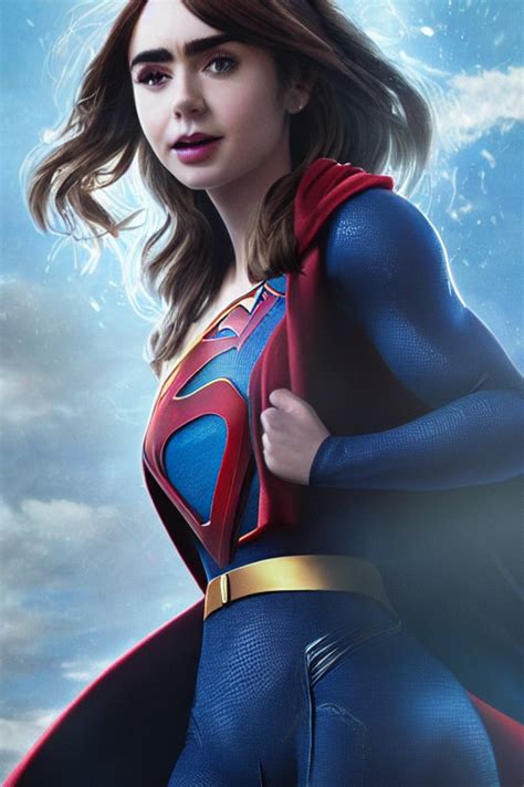 Krea Ai A Potrait Of Lily Collins As Supergirl With Man Of